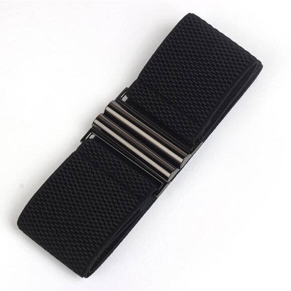 Womens Black Vintage Plus Elastic Stretchy Waist Cinch Trimmer Belt Size S🐧 - Picture 3 of 5